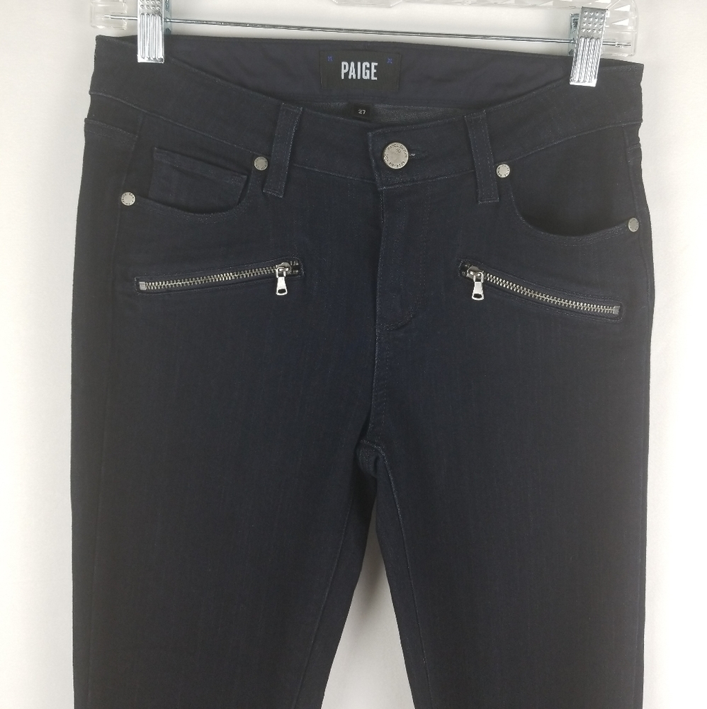 Paige Black Front Zippered Pockets Jeans